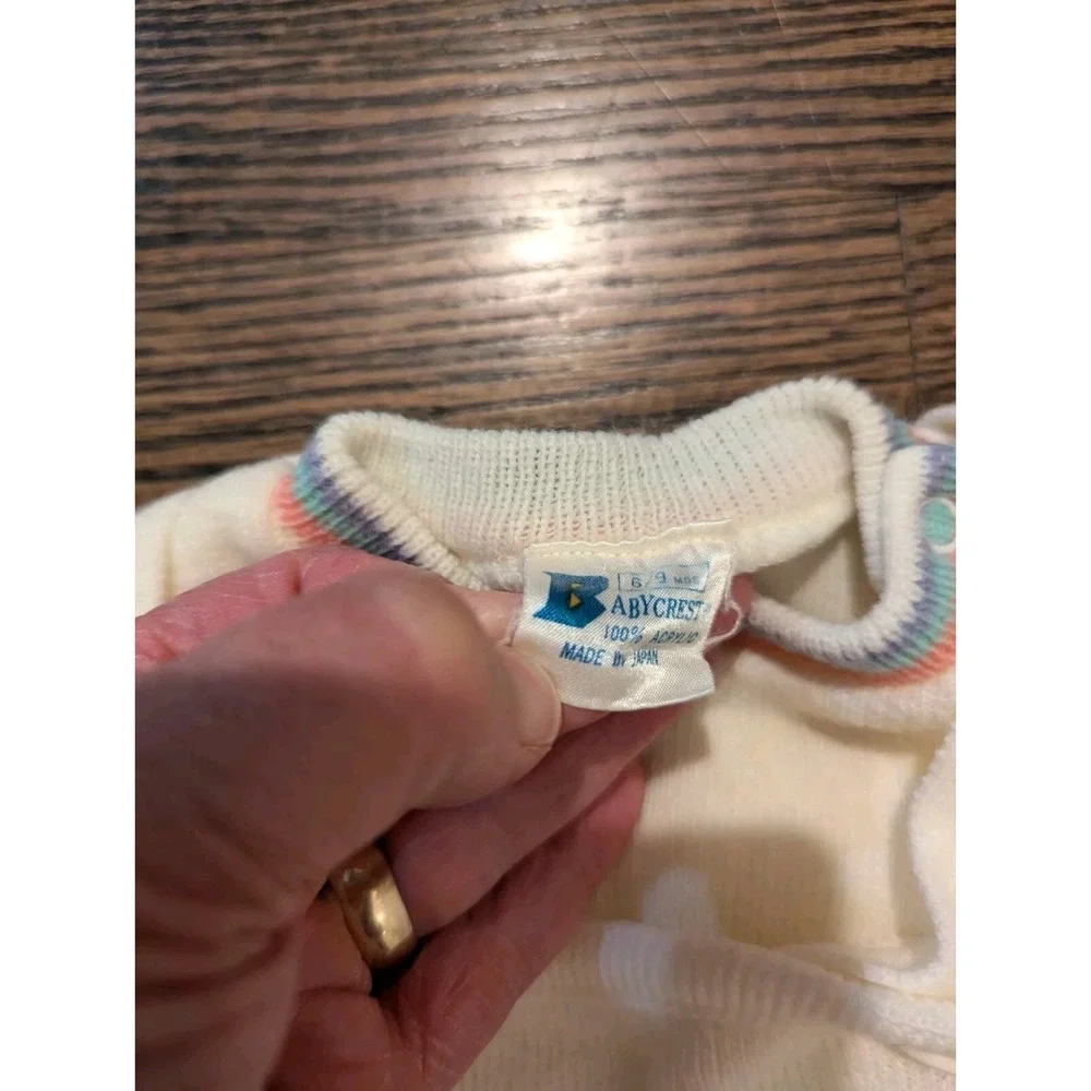 Vintage 2 pc. Baby Girl 6-9 Mo footed Winter Knit Sweater Overall outfit Japan